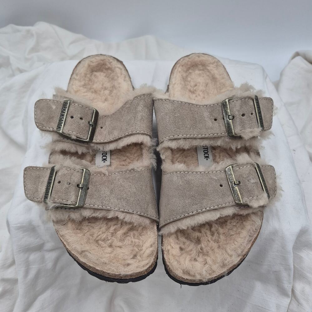 BIRKENSTOCK Arizona suede Shearling  soft taupe SZ 38 US 7-7.5